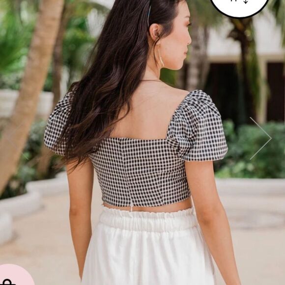 Pink Lily YOU'RE GENUINE CROPPED GINGHAM BLACK white Puff Sleeve Retro XXL - Picture 2 of 13